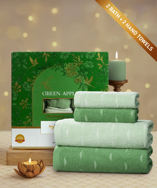 Fragrance 4Pc Towel Set, Green Apple| 500 GSM Cotton