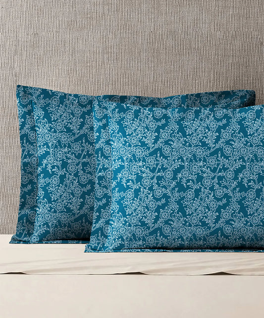 Urban Comfort Pillow Covers Set, Desert Garden Blue|144 TC Cotton