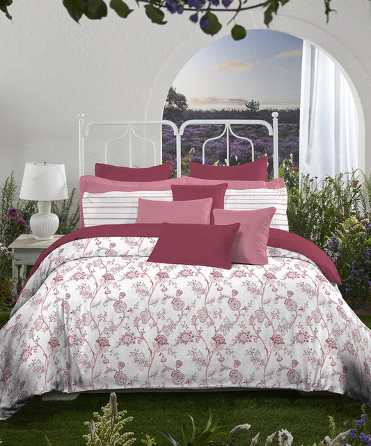 Aroma King Bedsheet Set, Strawberry Botanic Muse|180 TC Cotton|2 Pillow Covers