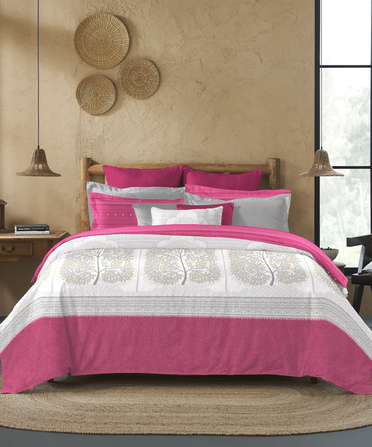 Sanskriti Bedding Set, Gond Art Pink| 180 TC, 180 GSM Cotton| 4 Pc Set