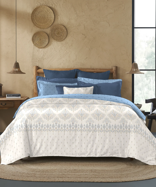 Sanskriti Bedding Set, Kantha Blue| 180 TC, 180 GSM Cotton| 4 Pc Set