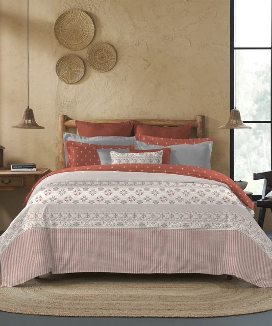 Sanskriti Bedding Set, Kasuti Grey| 180 TC, 180 GSM Cotton| 4 Pc Set