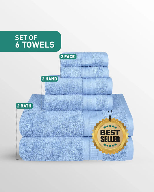 Soft Comfort 6Pc Towel Set, Nile Blue|509 GSM Cotton|Air Rich Technology