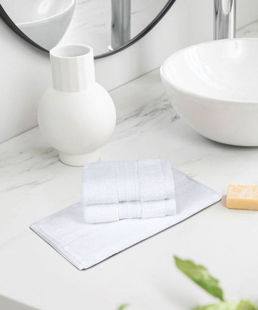 Luxury 3 Pc Face Towel Set, Delice White|625 GSM Premium Cotton| Antimicrobial