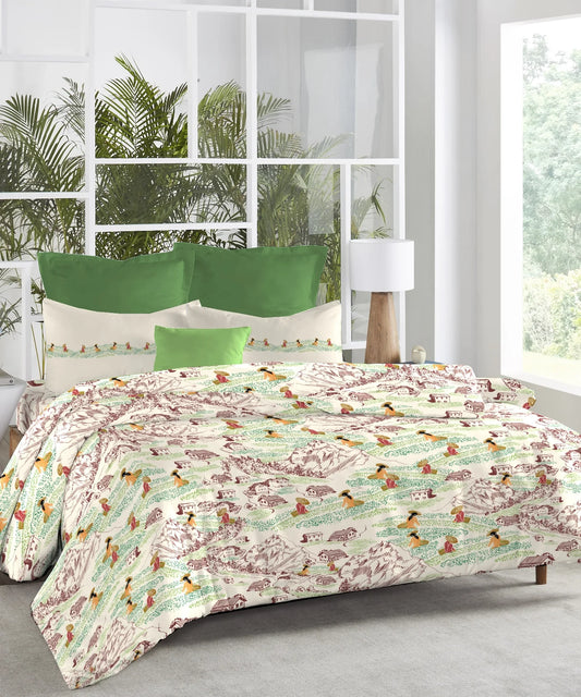 Atulaya Bharat King Bedsheet Set, Tea Heaven|144 TC Cotton|2 Pillow Covers