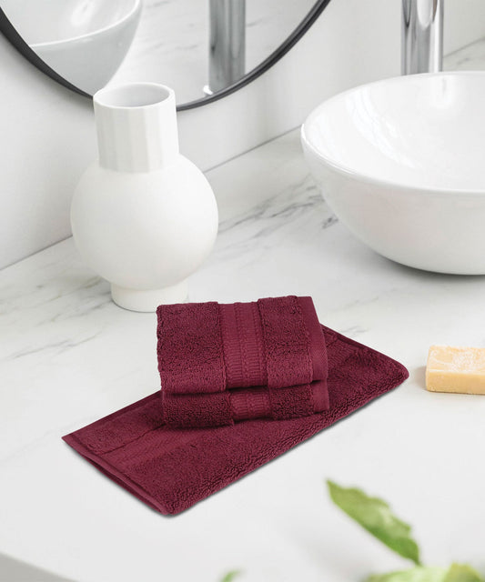 Luxury 3 Pc Face Towel Set, Berry Wine|625 GSM Premium Cotton| Antimicrobial