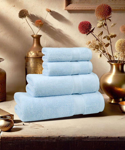 Classic Kasturi 4pc Towel Set, Pure Aqua|509 GSM Cotton