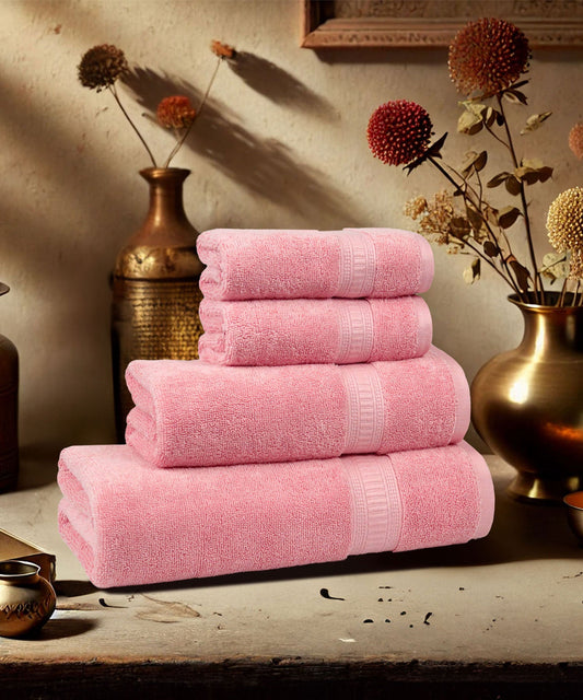 Classic Kasturi 4pc Towel Set, Victorian Pink|509 GSM Cotton