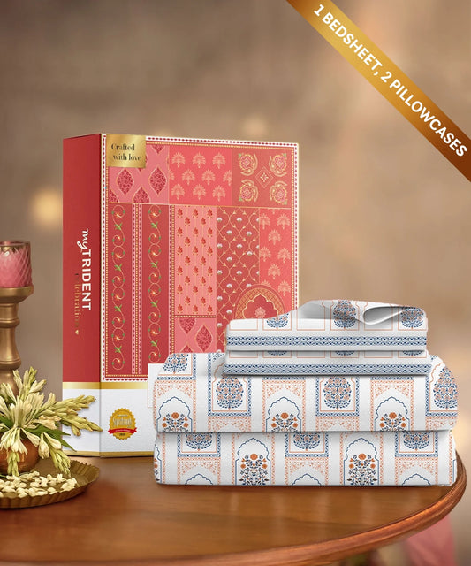 Celebration Queen Bedsheet Set, Mehira Grey | 144 TC Cotton| 2 Pillow Covers