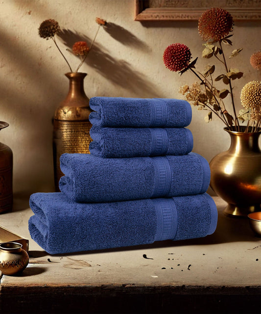 Classic Kasturi 4pc Towel Set, Medieval Blue|509 GSM Cotton