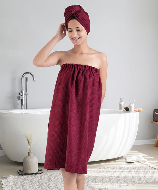 Urban Comfort (Head+Body)Wrap Set, Wine| 240 GSM Cotton