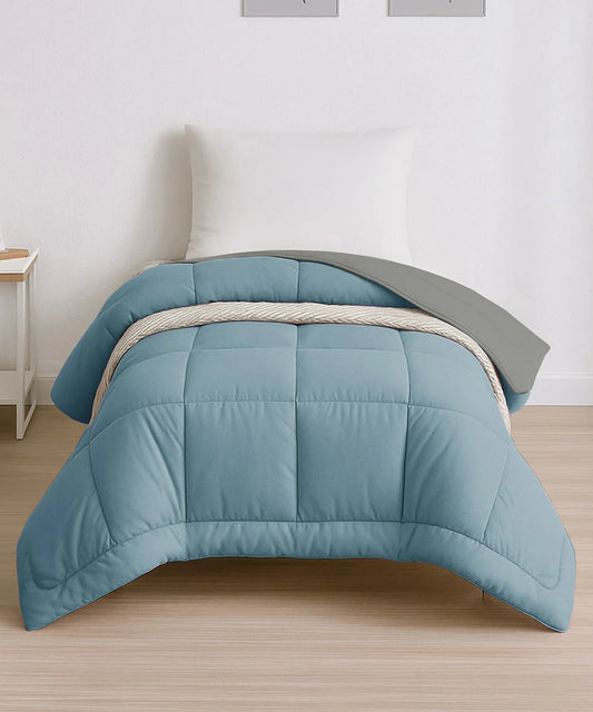 Soft Comfort Solid Single AC Blanket/Comforter, Blue Fog|200 GSM Micro Polyester|Reversible