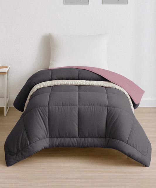 Soft Comfort Solid Single AC Blanket/Comforter, Rose Dust|200 GSM Micro Polyester|Reversible
