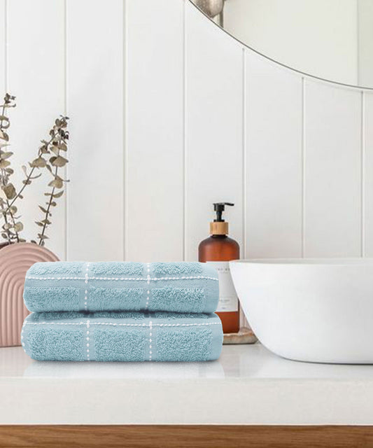 Dusk & Dawn Winter Teal 2 Hand Towel, 400 GSM, Cotton Rich, Weft Insert Solid Towel, Blue