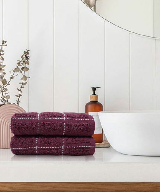 Dusk & Dawn Deep Burgundy 2 Hand Towel, 400 GSM, Cotton Rich, Weft Insert Solid Towel, Red