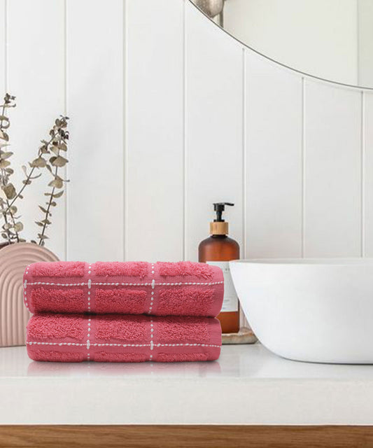 Dusk & Dawn Camellia Rose 2 Hand Towel, 400 GSM, Cotton Rich, Weft Insert Solid Towel, Red