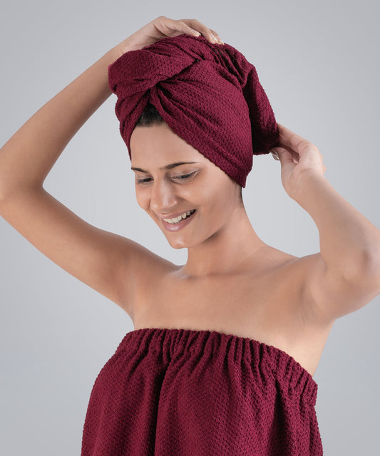 Urban Comfort (Head+Body)Wrap Set, Wine| 240 GSM Cotton
