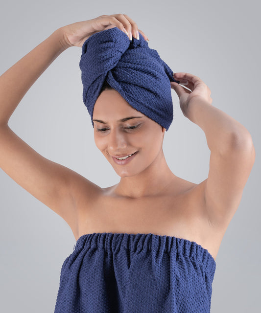 Urban Comfort (Head+Body)Wrap Set, Deep Cobalt| 240 GSM Cotton