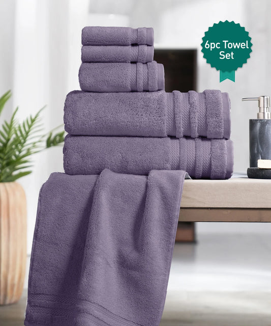 Luxury 6 PC Towel Set, Purple|625 GSM Cotton|Anti Microbial