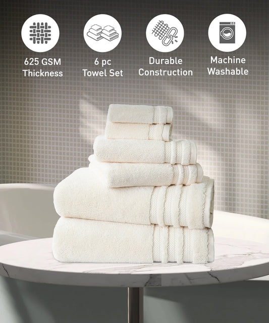 Luxury 6 PC Towel Set, Linen|625 GSM Cotton|Anti Microbial