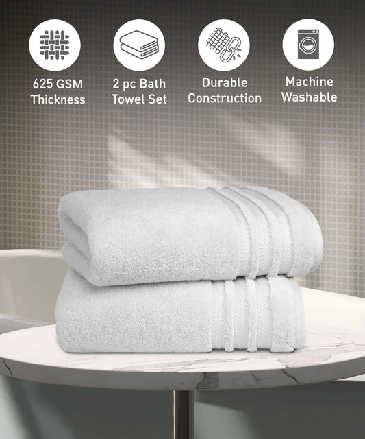 Luxury 2 PC Bath Towel Set, Grey|625 GSM Cotton|Anti Microbial