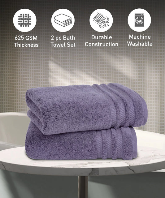 Luxury 2 PC Bath Towel Set, Purple|625 GSM Cotton|Anti Microbial