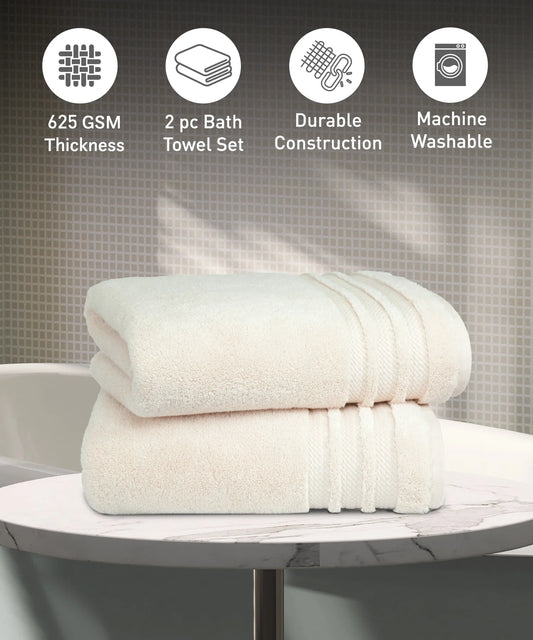 Luxury 2 PC Bath Towel Set, Linen|625 GSM Cotton|Anti Microbial