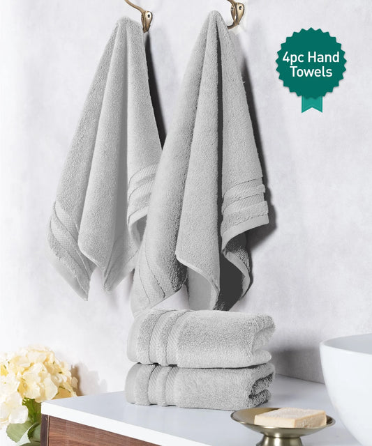 Luxury 4 PC Hand Towel Set, Grey|625 GSM Cotton|Anti Microbial