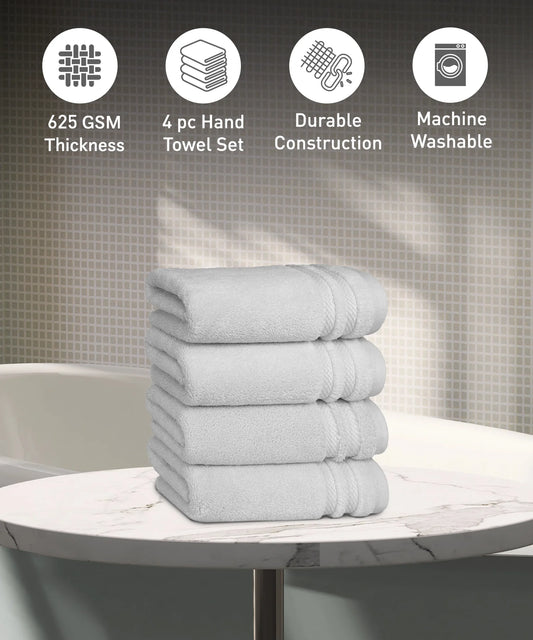 Luxury 4 PC Hand Towel Set, Grey|625 GSM Cotton|Anti Microbial