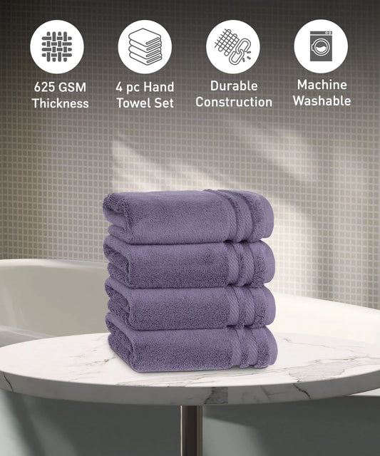 Luxury 4 Piece Hand Towels, 625 Gsm, Purple Ash