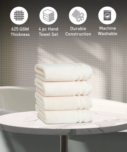 Luxury 4 PC Hand Towel Set, Linen|625 GSM Cotton|Anti Microbial