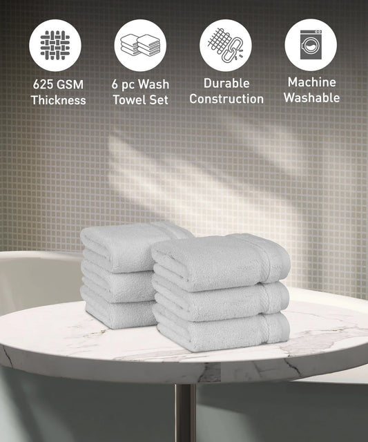 Luxury 6 PC Face Towel Set, Grey|625 GSM Cotton|Anti Microbial