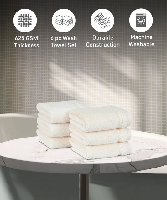 Luxury 6 PC Face Towel Set, Linen|625 GSM Cotton|Anti Microbial
