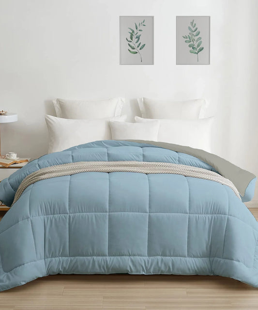 Soft Comfort Solid Double AC Blanket/Comforter, Blue Fog|200 GSM Micro Polyester|Reversible