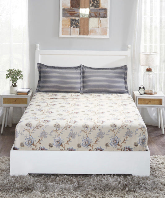 Classic King Bedsheet Set, Venusa Brown| 210TC Cotton|2 Pillow Cover