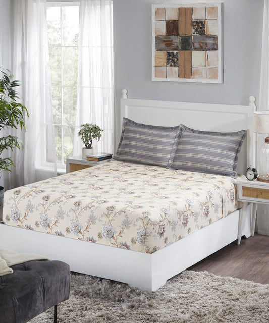 Classic King Bedsheet Set, Venusa Brown| 210TC Cotton|2 Pillow Cover