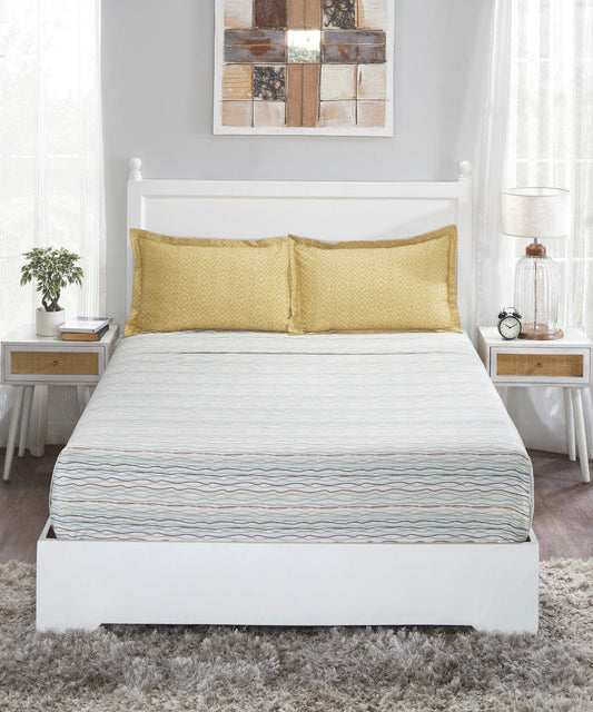 Classic King Bedsheet Set, Akin Olive|210 TC Cotton|2 Pillow Cover