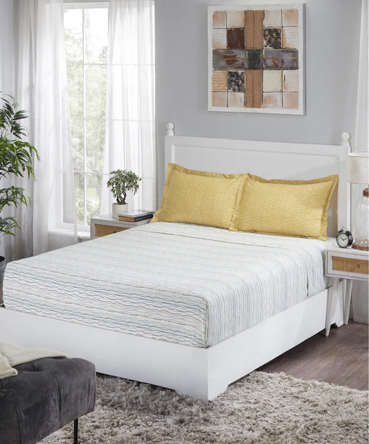 Classic King Bedsheet Set, Akin Olive|210 TC Cotton|2 Pillow Cover
