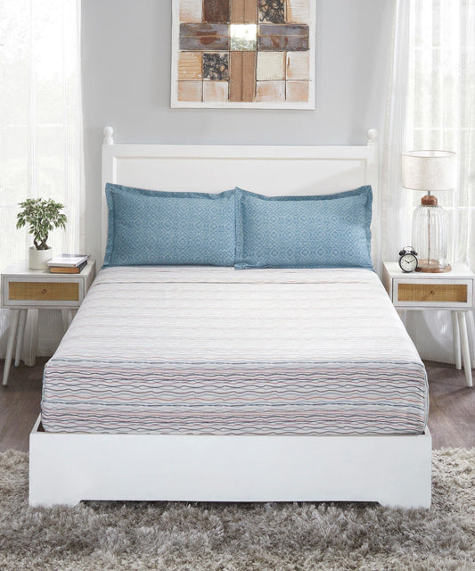 Classic King Bedsheet Set, Akin Red|210 TC Cotton|2 Pillow Cover