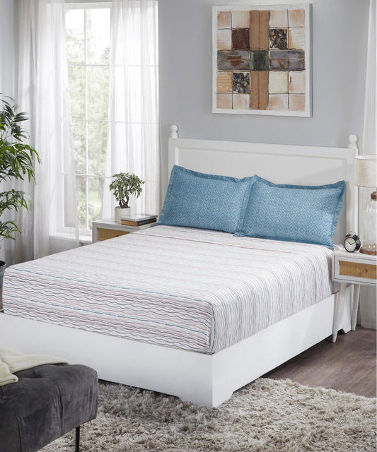 Classic King Bedsheet Set, Akin Red|210 TC Cotton|2 Pillow Cover