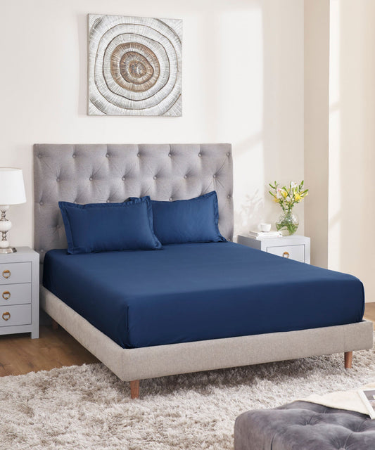 Nectarsoft Solid King Bedsheet Set, Metallic Blues| 400 TC Cotton| 4 Pillow Covers