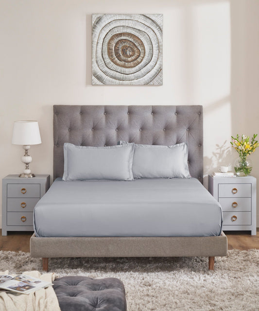 Nectarsoft Solid King Bedsheet Set, Classic Grey| 400 TC Cotton| 4 Pillow Covers