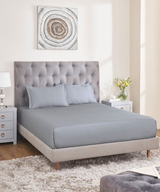 Nectarsoft Solid King Bedsheet Set, Classic Grey| 400 TC Cotton| 4 Pillow Covers