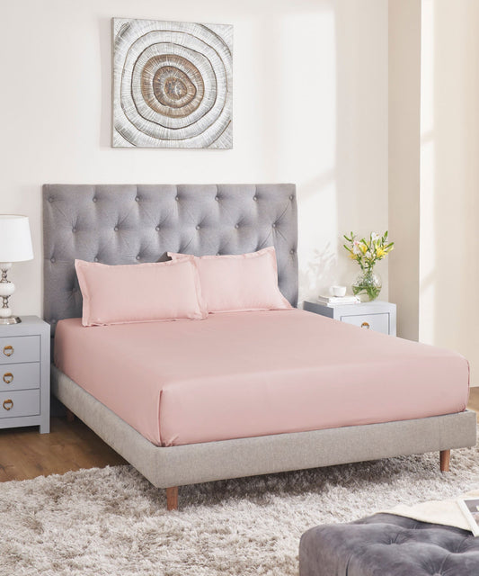 Nectarsoft Solid King Bedsheet Set, Blush| 400 TC Cotton| 4 Pillow Covers
