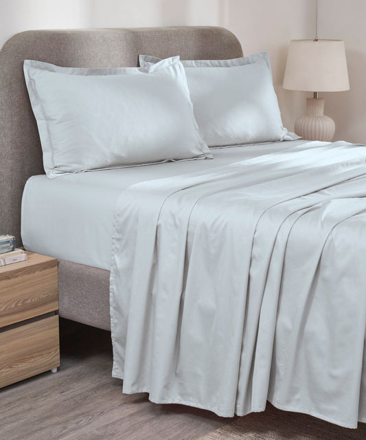 Indulgence Solid King Bedsheet, Teal- Mist |300 TC Cotton|2 Pillow Covers|Thermal Regulation