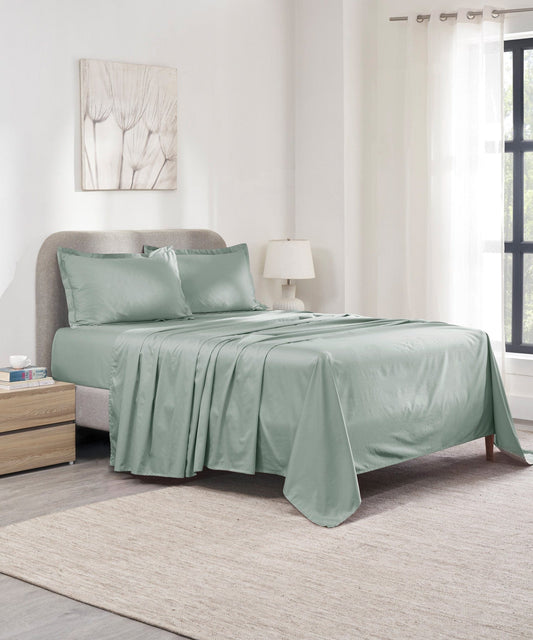 Indulgence Solid King Bedsheet, Teal- Mist |300 TC Cotton|2 Pillow Covers|Thermal Regulation