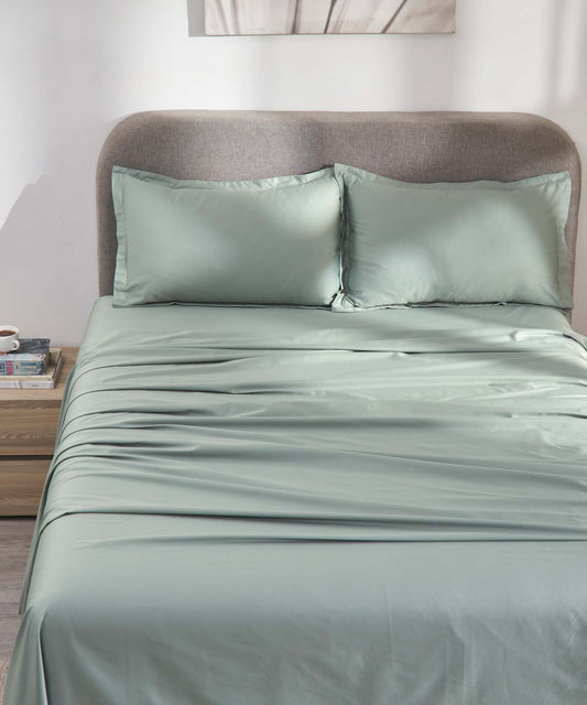 Indulgence Solid King Bedsheet, Teal- Mist |300 TC Cotton|2 Pillow Covers|Thermal Regulation