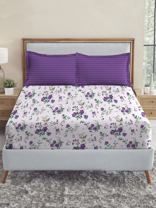 Urban Comfort Queen Bedsheet, Sunset Purple| 144TC Cotton| 2 Pillow Covers