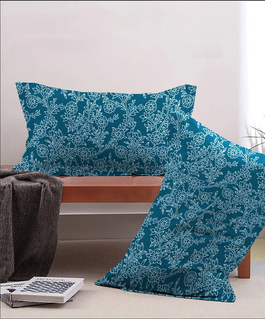 Urban Comfort Pillow Covers Set, Desert Garden Blue| 144 TC Cotton
