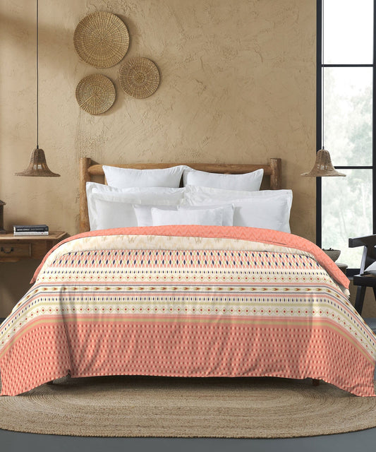 Sanskriti Double AC Blanket/Comforter, Ikkat Peach|144 TC-150 GSM Cotton